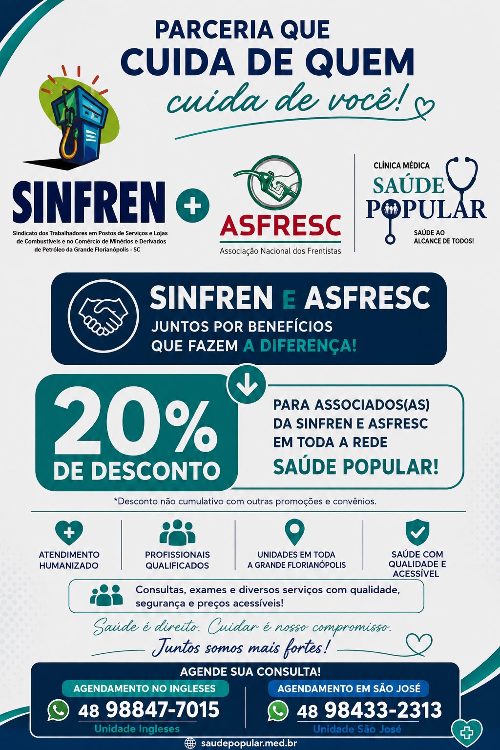 SINFREN e ASFRESC firmam parceria com a Clínica Saúde Popular